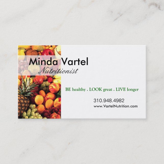 Nutritionist Food Coach, Healthy, Weight Loss Business Card (Front)