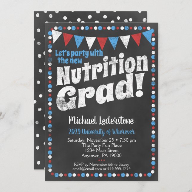 Nutritionist Graduation Party Invitation Red Blue (Front/Back)