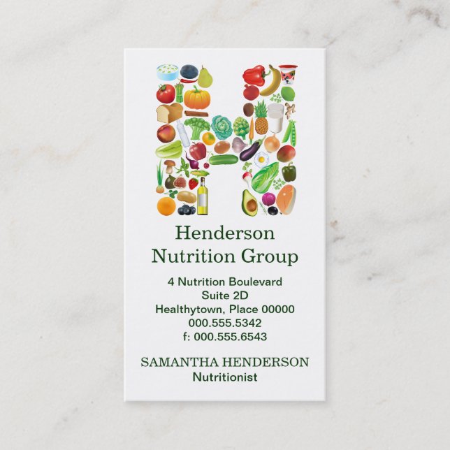 Nutritionist Monogram H Appointment Card (Front)