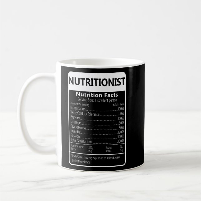 Nutritionist Nutrition Facts Sarcastic Graphic  Coffee Mug (Left)