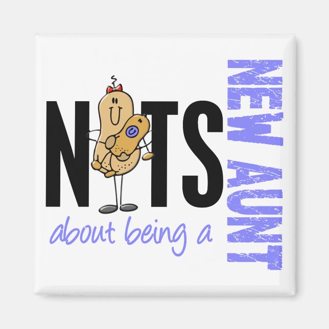 Nuts About Being A New Aunt 1 Blue Magnet (Front)