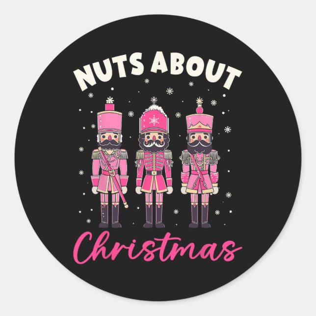 Nuts About Christmas Pink Nutcracker Christmas Squ Classic Round Sticker (Front)
