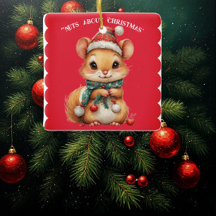 Nuts About Christmas Playful Squirrel Winter Dress Ceramic Ornament