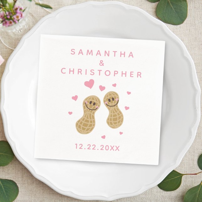 Nuts About Each Other Blush Pink & White Wedding Napkin (Creator Uploaded)
