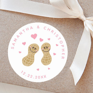 Nuts About Each Other Elegant Pink Wedding Favour Classic Round Sticker