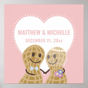 Nuts About Each Other Elegant Pink Wedding Welcome Poster