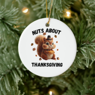 Nuts About Pie – Cute Yarn Squirrel Thanksgiving  Ceramic Tree Decoration