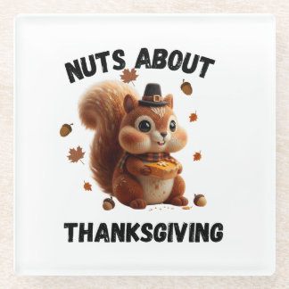Nuts About Pie – Cute Yarn Squirrel Thanksgiving Glass Coaster