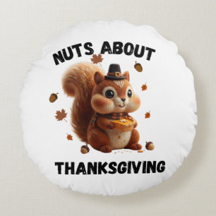 Nuts About Pie – Cute Yarn Squirrel Thanksgiving  Round Cushion