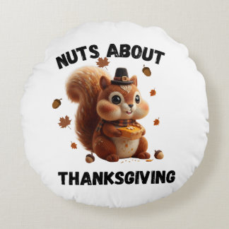 Nuts About Pie – Cute Yarn Squirrel Thanksgiving Round Cushion