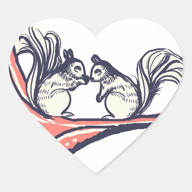 Nuts About You Squirrels Wedding Heart Sticker (Front)