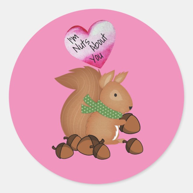 Nuts About You Valentine Squirrel Sticker (Front)