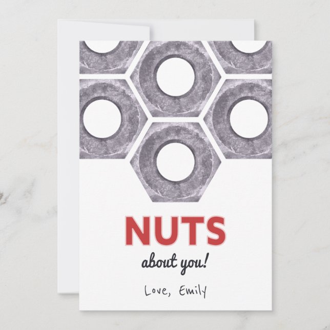 'Nuts about you' Valentine's Day metallic bolts Invitation (Front)