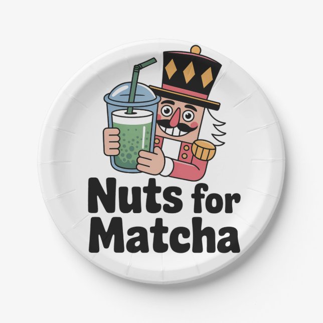 Nuts For Matcha Christmas Nutcracker Matcha Drink Paper Plate (Front)