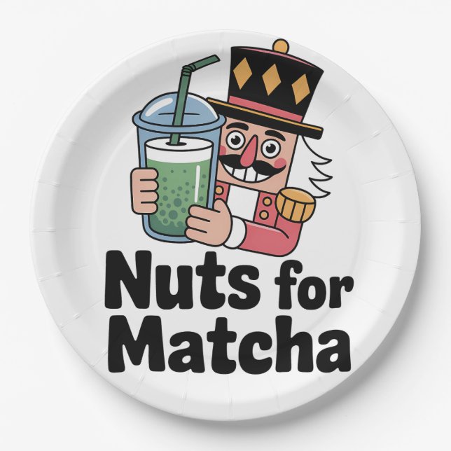 Nuts For Matcha Christmas Nutcracker Matcha Drink Paper Plate (Front)