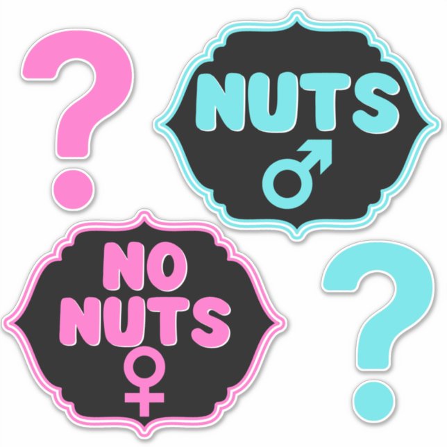 Nuts or No Nuts Pink|Blue Gender Reveal Sticker (Front)