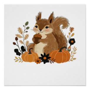 Nutty Harvest Squirrel�s Autumn Treasure Classic T Poster