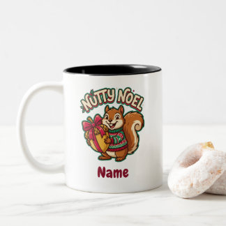 Nutty Noel Squirrel Christmas Mug, Personalised Two-Tone Coffee Mug