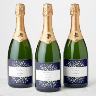 Nvay Blue Eucalyptus Together Forever Wedding  Sparkling Wine Label