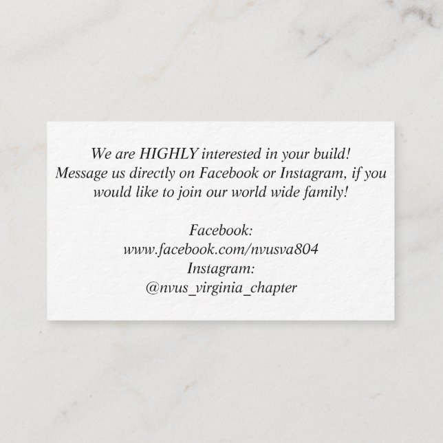 NvUS recruitment , 3.5" x 2.0", 100 pack, White Business Card (Back)