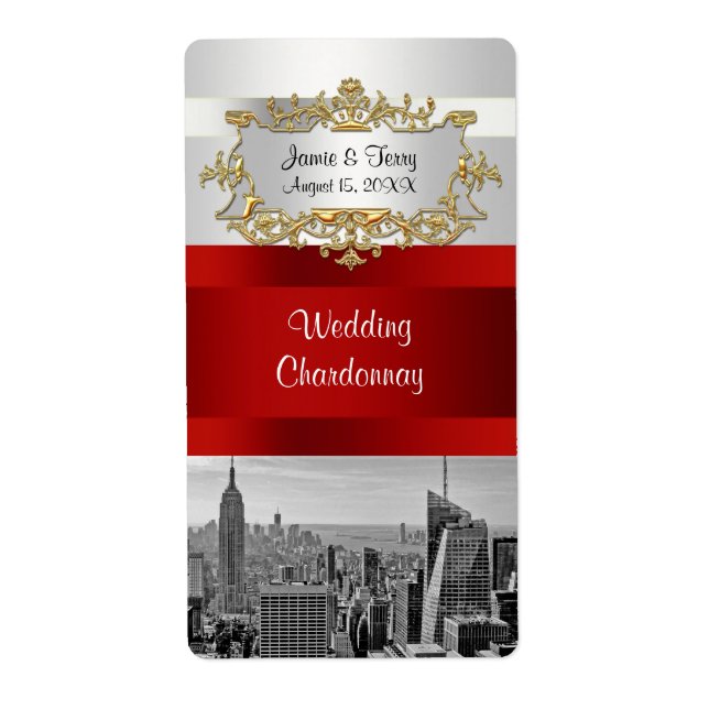 NY City Skyline BW 05 White, Red Wine Label (Front)