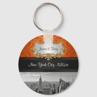 NY City Skyline BW 111 Red Gold Paisley Key Chain