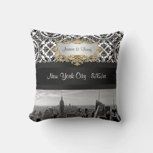 NY City Skyline BW 431 Damask Pillow