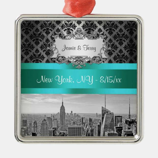 NY City Skyline BW B3 Damask F2 - Ornament (Front)