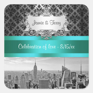 NY City Skyline BW B3 Damask  Invite Suite Sticker