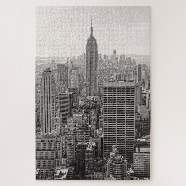 NY City Skyline Emp St Building, WTC BW Jigsaw Puzzle (Vertical)