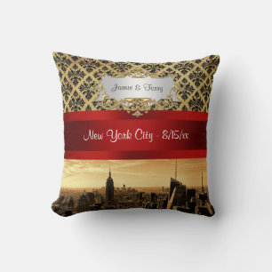 NY City Skyline Sepia B4 Damask Pillow