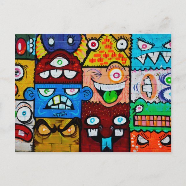 NY Graffiti Street Art - Cute Silly Monsters Postcard (Front)