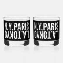 NY Paris Tokyo LA in Distressed Font