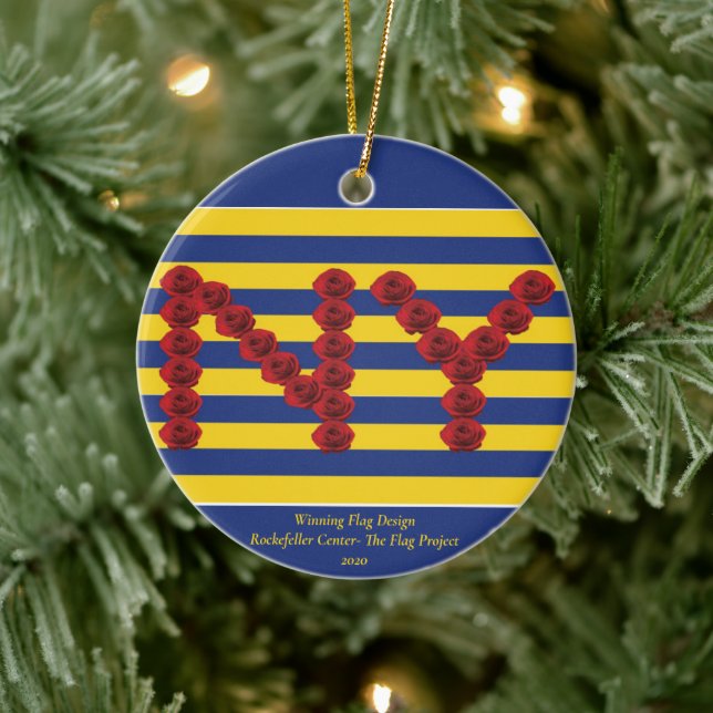 NY Stripe Red Rose Winning Design Ceramic Ornament (Tree)