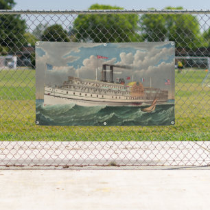 NY Voyage Grand Paddlewheel Steamboat The Pilgrim Banner