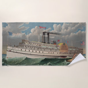 NY Voyage Grand Paddlewheel Steamboat The Pilgrim Beach Towel