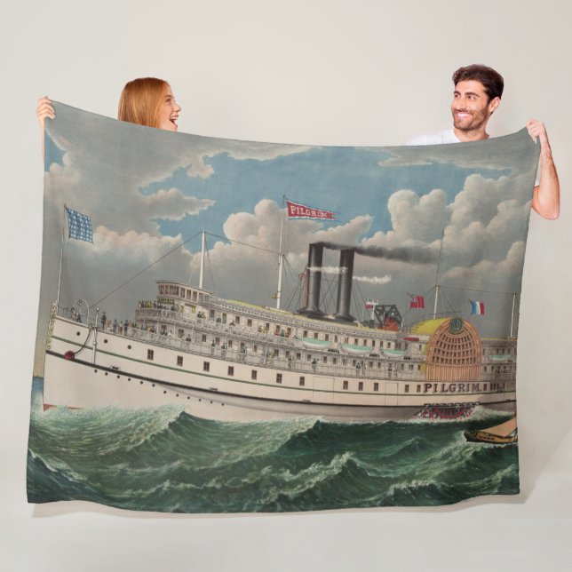 NY Voyage Grand Paddlewheel Steamboat The Pilgrim  Fleece Blanket (In Situ)
