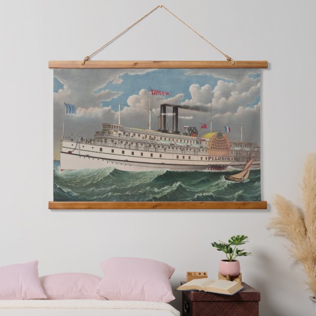 NY Voyage Grand Paddlewheel Steamboat The Pilgrim  Hanging Tapestry (Bedroom)