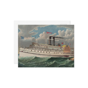 NY Voyage Grand Paddlewheel Steamboat The Pilgrim  Postcard