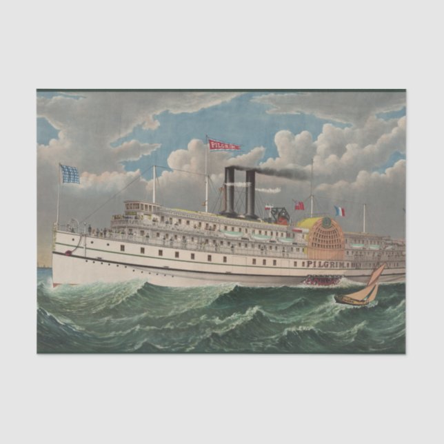 NY Voyage Grand Paddlewheel Steamboat The Pilgrim  Tissue Paper (Front)