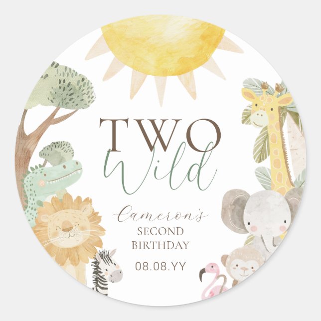 Nyala Safari Animals Two Wild Second Birthday Classic Round Sticker (Front)