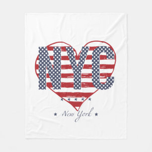 NYC American Flag Heart Fleece Blanket