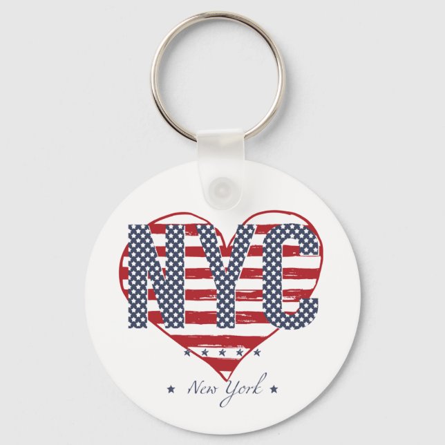 NYC American Flag Heart Key Ring (Front)
