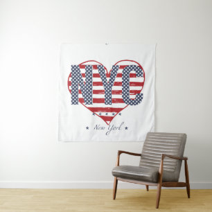 NYC American Flag Heart Tapestry