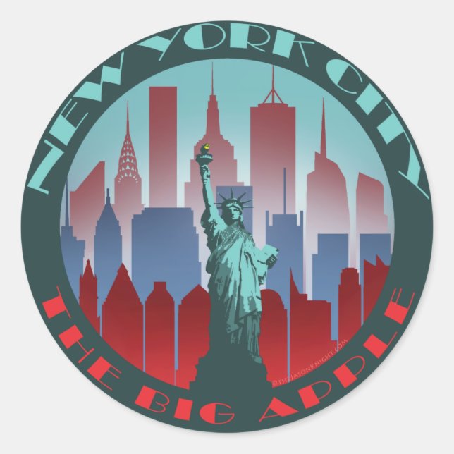NYC Big Apple round Classic Round Sticker (Front)