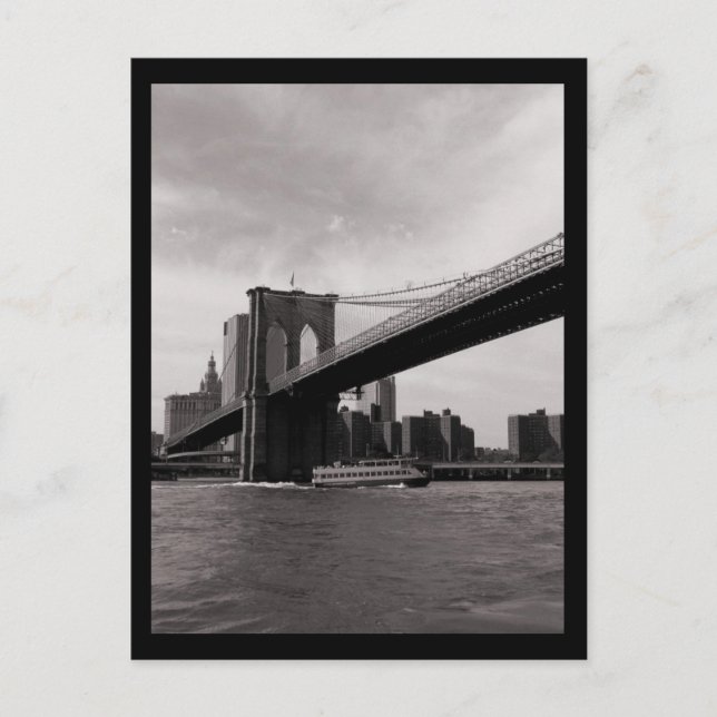 NYC Brooklyn Bridge B&W Postcard (Front)