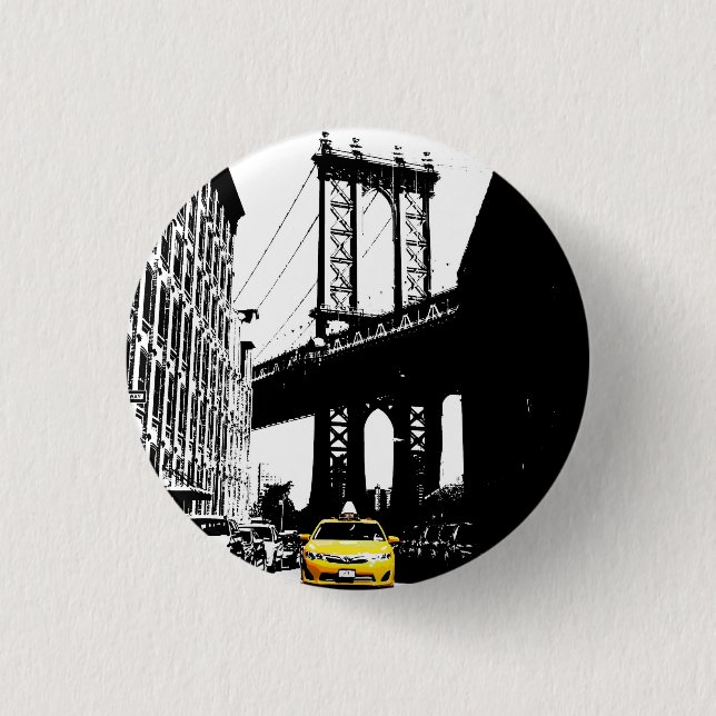Nyc Brooklyn Bridge New York City Yellow Taxi 3 Cm Round Badge (Front)