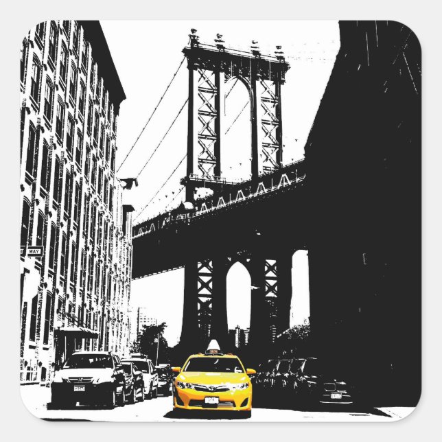 Nyc Brooklyn Bridge New York City Yellow Taxi Butt Square Sticker (Front)