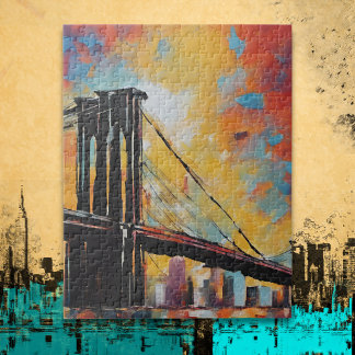 NYC Brooklyn Bridge Sunset Cityscape Jigsaw Puzzle