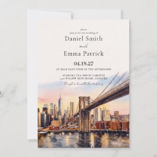 NYC Brooklyn Bridge Watercolor Wedding Invitation